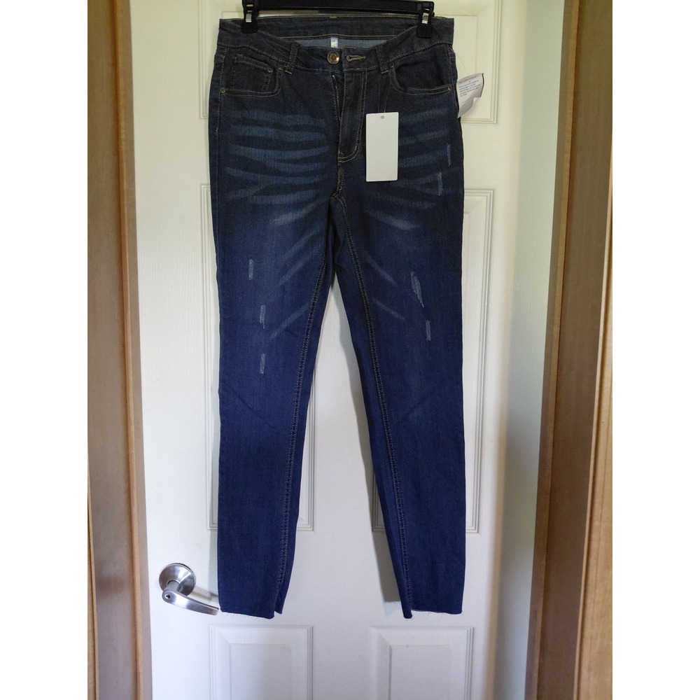 Blue Spice Skinny Jeans Womens Size 7 Dark Wash Distressed Denim Whisker Slim